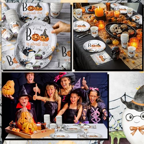 Halloween Baby Shower Party Decor 200-Piece Boo Little Boo Disposable Tableware Set - Dark