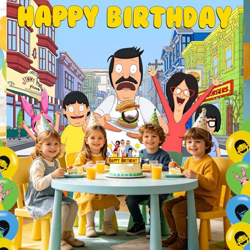 Bobs Burgers Birthday Party Decorations Set with Balloons & Backdrop - Kids Cartoon Theme