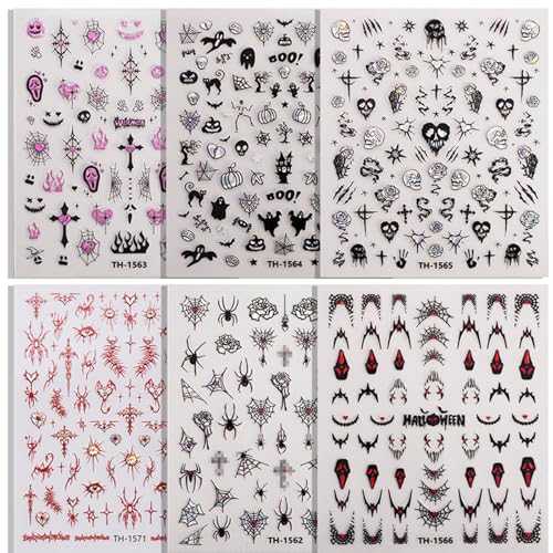 Halloween Nail Art Stickers - Pumpkin Ghost Bat Spider Design - 6 Sheets