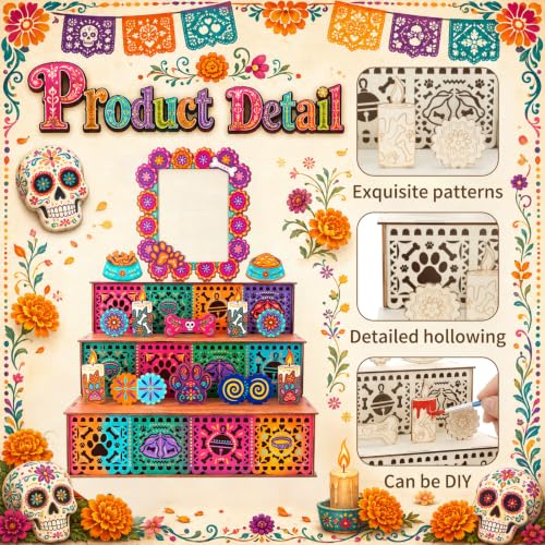 Pet Day of the Dead Ofrenda Shadow Box - Wooden Memorial Altars for Pets - Variation PET