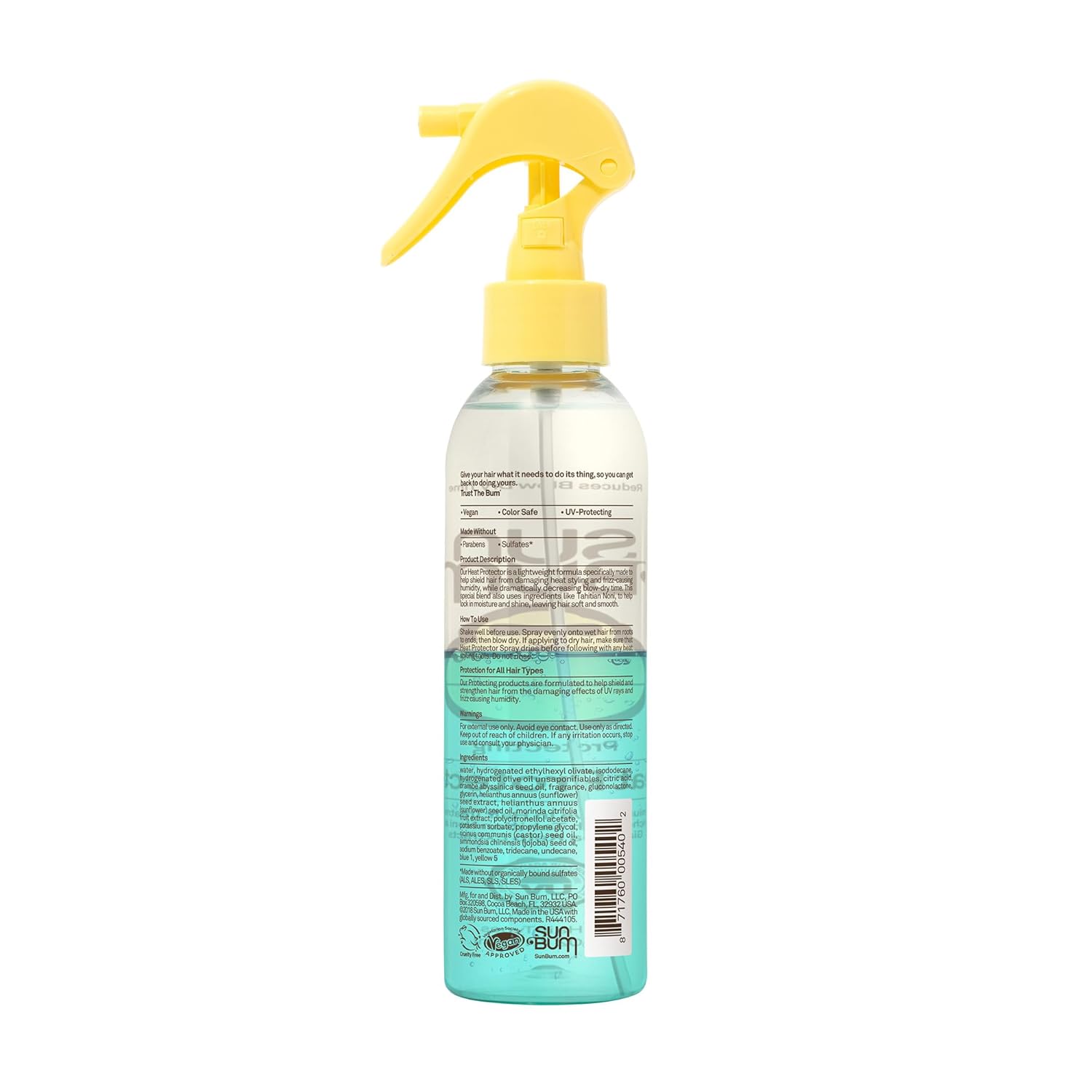 Sun Bum Heat Protector Spray - Leave-In Treatment for Frizz Control & UV Protection - 6 oz