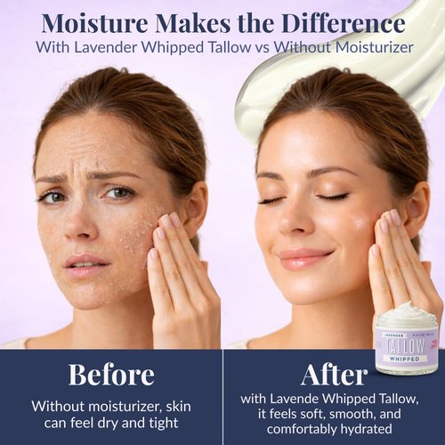 Lady May Tallow Whipped Tallow 9oz - All Natural Face Cream + Whole Body Moisturizer for Dry Skin - Made With Scented Oil Blend - No Preservatives, Parabens or Seed Oils - USA Made (Lavender)