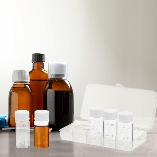 AIHSUMC 5 Pcs Liquid Medicine Travel Container, Scale Glass Liquid Medicine Bottles Travel Size Liquid Medicine Dispenser with Leak-proof Plug Single Dose Medicine Bottles Containers (Clear, 10ml)