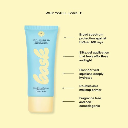 Bask SPF 40 Daily Invisible Gel Face Sunscreen - Hydrating, Fragrance-Free, Lightweight & Non-Greasy | 1.7 fl oz