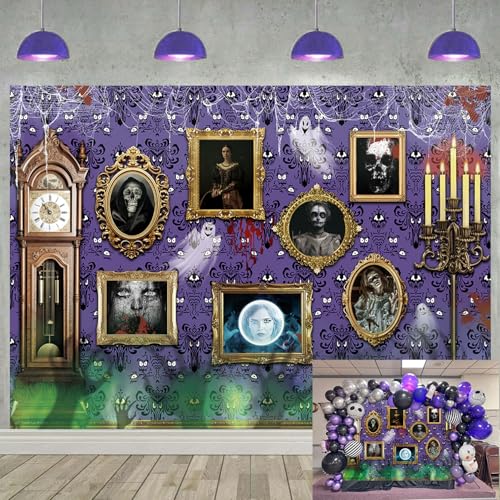 Halloween Haunted House Frame Backdrop 8x6FT Purple Spooky Ghost Spider Halloween Photo Prop