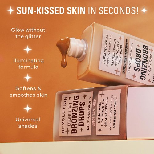 Revolution Beauty London Bright Light Bronzing Drops - Bronze & Glow for Face & Body | Vegan & Cruelty-Free, 0.77 fl oz
