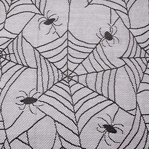 95x47 Inch Black Lace Spider Web Halloween Tablecloth - Rectangular