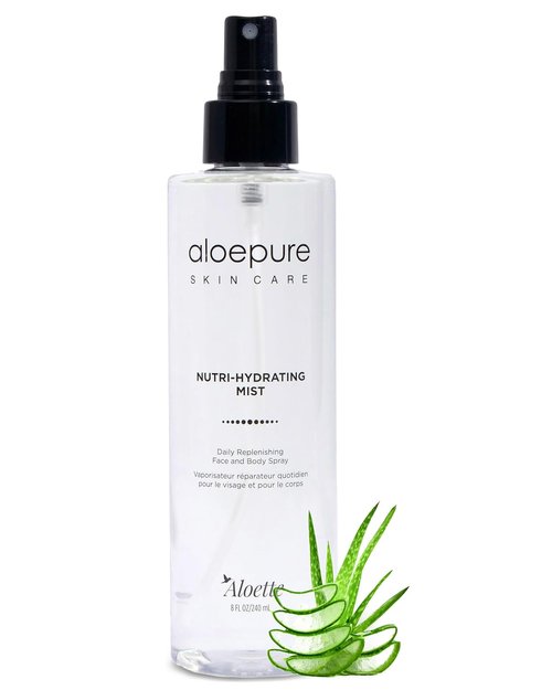 Aloette Nutri-Hydrating Mist After Sun Spray - Aloe Vera Facial & Body Mist with Silk Amino Acids & Vitamins - 8oz for Glowing Skin
