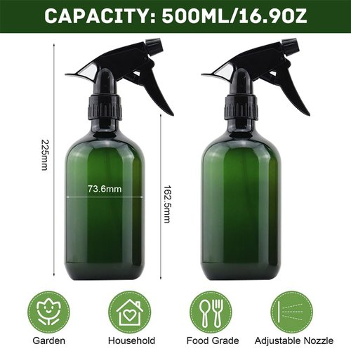 ILSSLI Plastic Spray Bottles 17OZ Empty Spray Bottle 2PCS Refillable Water Squirt Bottles Leakproof Water Spray Bottles for Cleaning Solution Alcohol Gardening Plants and Hairdressing
