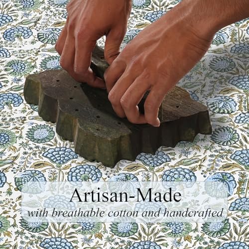 Asparagus Green Cotton Tablecloth 60x60 Ruffle Hand Block Print Decor