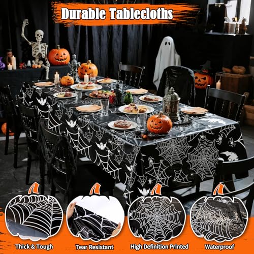 Halloween Disposable Tablecloth 54x108 Inch 4 Pack - Spooky Web & Bat Design