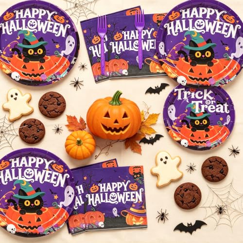 Halloween Party Supplies Set - Purple Pumpkin, 125 Pieces for 25 Guests - Includes Plates, Napkins, Cups & Cutlery