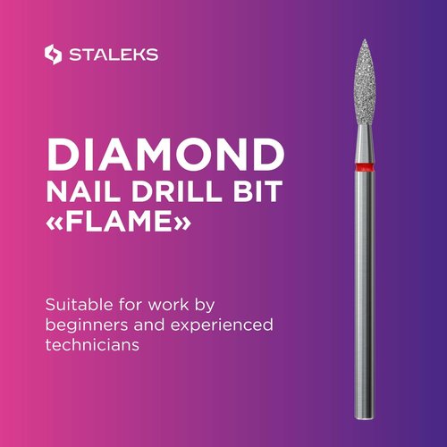 Staleks Pro Diamond Nail Drill Bit Flame Red Expert – 2.3mm Head Diameter, 10mm Working Part – Professional Nail Drill Bit – Diamond Coating – Precisie Cuticle & Nail Care