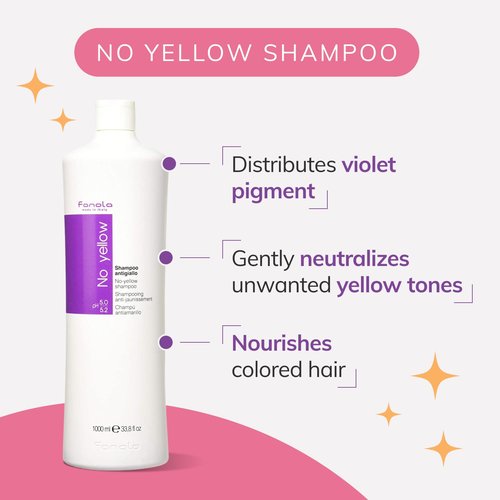 Fanola No Yellow Purple Shampoo - Color Depositing Formula for Blondes & Grey Hair - 33.8 Fl oz / 2 Pack