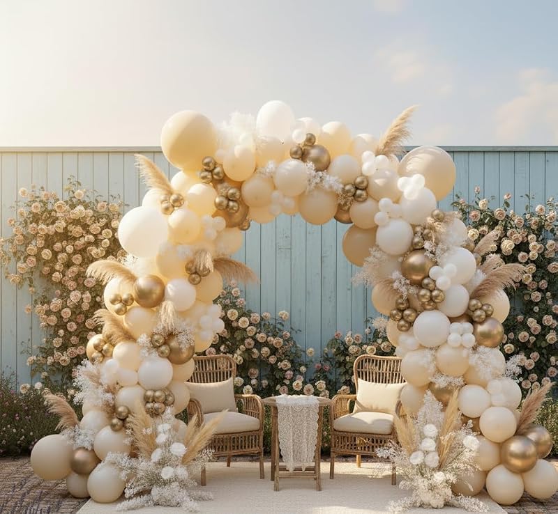 Sand White and Gold Balloon Arch Kit - 140Pcs Boho Wedding & Party Decorations