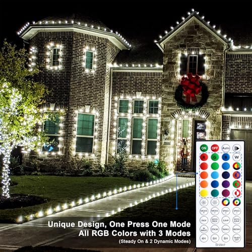 RGB Color Changing Christmas Lights - 35FT 54 LED Connectable Outdoor String with Remote & Dimmable Features