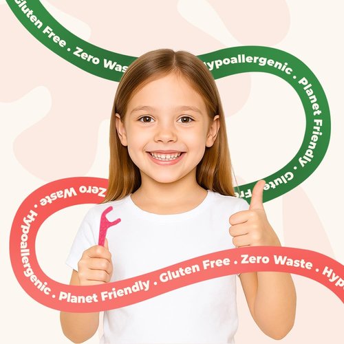 Kids Flossers - Straw Wheat Handle | Dental Floss Picks for Children | Fluoride-Free | Colorful & Fun Animal Floss Sticks (Strawberry, 200 Pack)