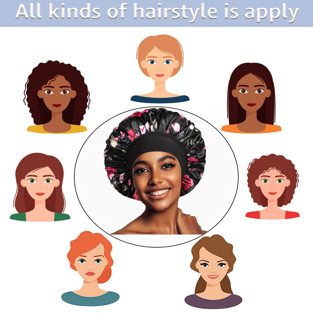 vidsel 4PCS Satin Bonnet, Bonnets for Women, Silk Hair Bonnet for Sleeping, Wide Band Sleep Cap for Curly Hair Braids