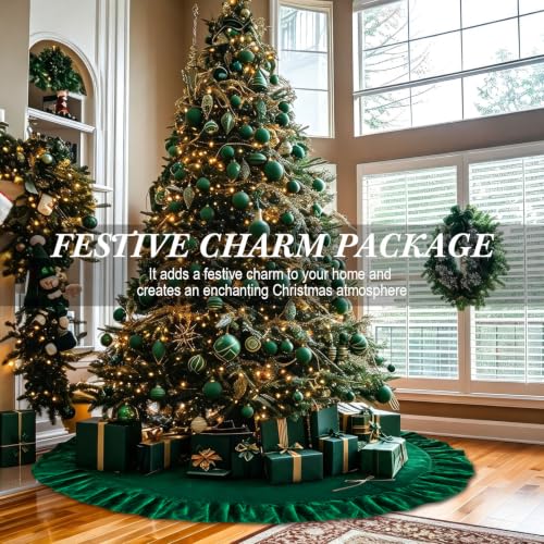 Green Velvet Christmas Tree Skirt 72 Inches Luxury Holiday Decor for Festive Home