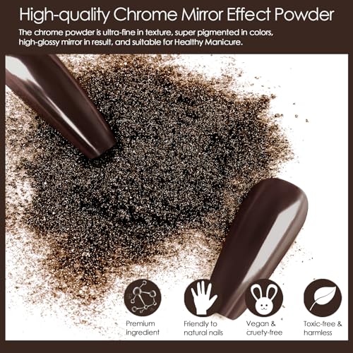 Allstarry Brown Chrome Nail Powder 2pcs Mirror Effect Glitter - C-Dark Coffee