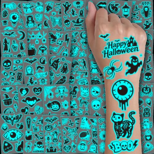 Glow in the Dark Halloween Tattoos for Kids - 280 Mixed Styles, 36 Sheets