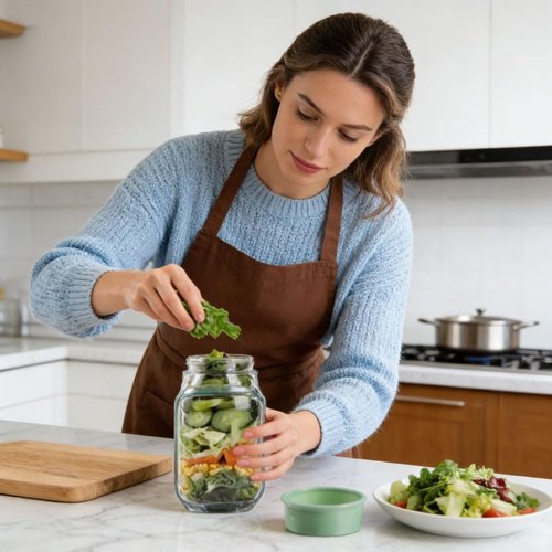 Portable Salad Jar by [Brand Name] - Leakproof Dressing Container, Removable Lid Converts to Bowl, Food Grade, Dishwasher Safe