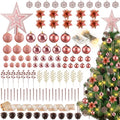 Canlierr 145-Piece Rose Gold Christmas Ornament Set with Lights & Decorations