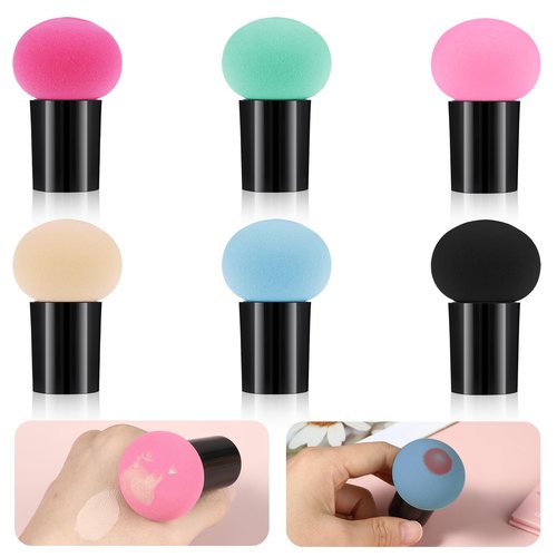 Dimeho 6 Pcs Foundation Sponge Powder Puff, Mushrooms Makeup Sponge Puff with Handles Dry and Wet Facial Face Makeup Puffs Makeup-Tools for Foundation Concealer Creams Powders