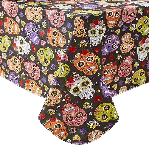 Halloween Sugar Skull Vinyl Tablecloth 60 x 84 Inch Rectangular with Flannel Backing