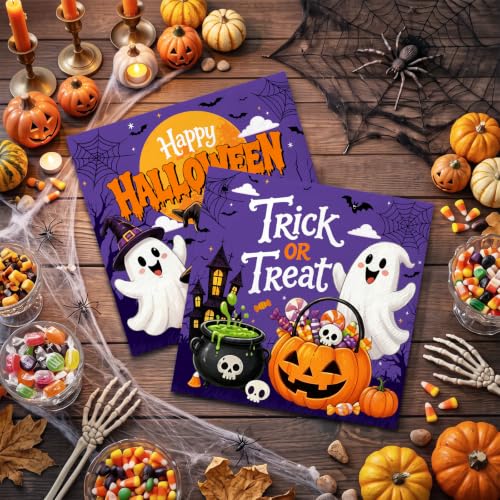 Halloween Paper Napkins 40 Pack - Trick or Treat Ghost Pumpkin Design