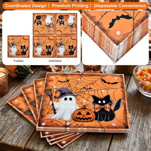 Halloween Ghost Tableware Set - Orange & White Trick or Treat Plates & Napkins