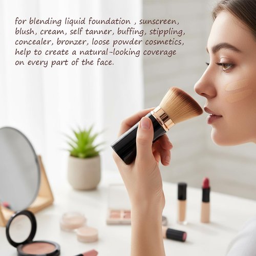 Skiennix Retractable Kabuki Brush - Portable Travel Makeup Brush for Flawless Foundation & Blush (Black)