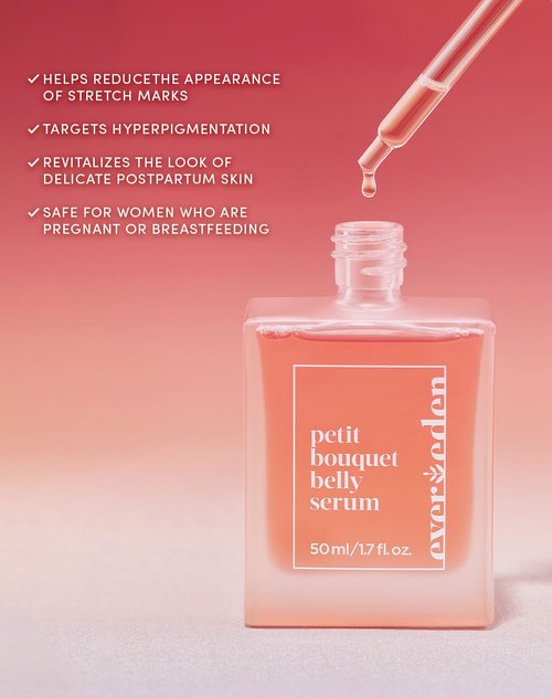 Evereden Petit Bouquet Belly Serum - Clean & Vegan Pregnancy Oil | Non-Toxic Stretch Mark Treatment | 1.7 fl oz