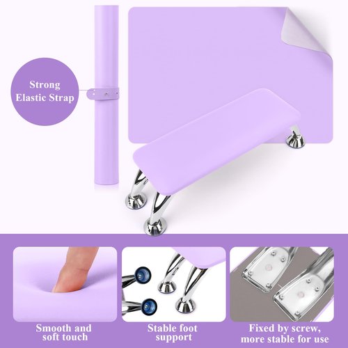 Nail Arm Rest for Acrylic Nails with Nail Table Mat, Microfiber Leather Nail Hand Rest Cushion for Nails, Soft Hand Pillow Footstool with Foldable Nail Art Hand Rest Pad for Nail Tech Use (Purple)