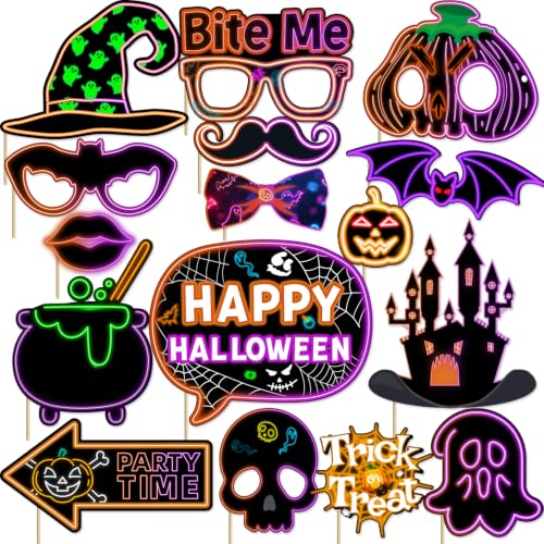 Neon Halloween Photo Booth Props Set - 16 Vivid Neon Party Decorations