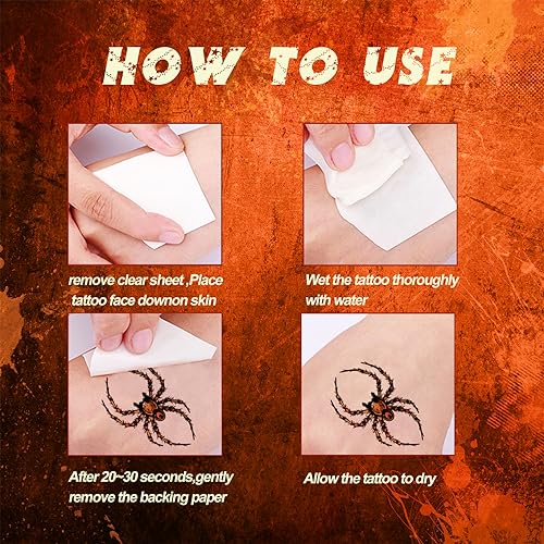Halloween Spider Web Temporary Tattoos - 10 Sheets with Realistic Spider Designs - Waterproof & Easy to Remove - Spider Variation