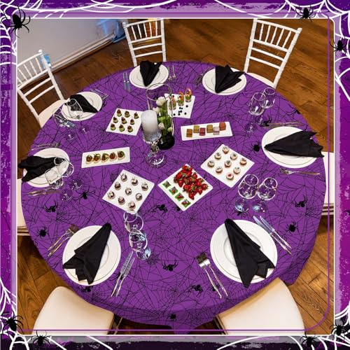 Purple 3-Pack Halloween Round Plastic Tablecloths 84 Inch