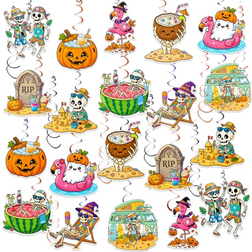 Summer Halloween Party Decorations Set - Tropical Beach & Pool Theme, Ceiling Swirls & Cardstock Decor
