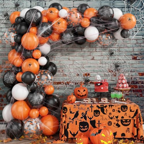 Halloween Black and Orange Balloons Set - 60Pcs Confetti Latex Decorations with Variations