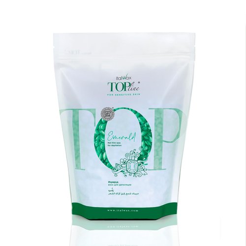 Italwax Top Line Emerald Hard Wax Beads 1.65 lb (750 g) – Ultra-Flexible Unscented Jelly Wax for Large Areas, Thin-Layer Application for Arms & Legs, Professional Use – Made in Italy