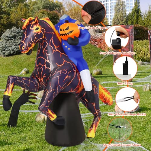 6FT Halloween Headless Horseman Inflatable Decor with LEDs for Outdoor Yard Party
