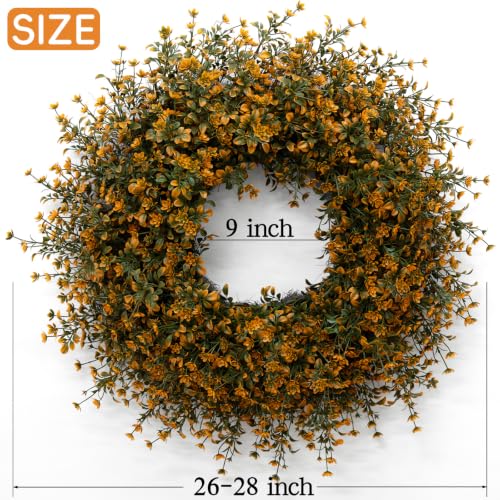 26 Inch Fall Boxwood Wreath for Front Door - Orange, Full Seasonal Home Decor