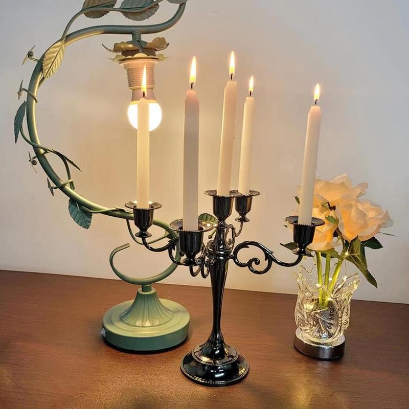 Black Glossy 3-Arm Halloween Candelabra Taper Candle Holder - Seasonal Decor