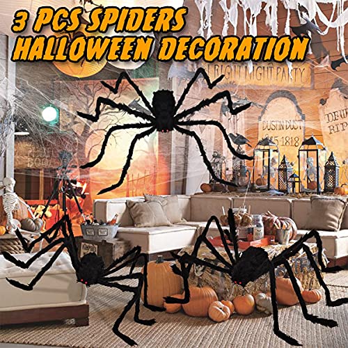 Halloween Giant Spider Decorations Outdoor 3 Pack - Realistic Spiders Props