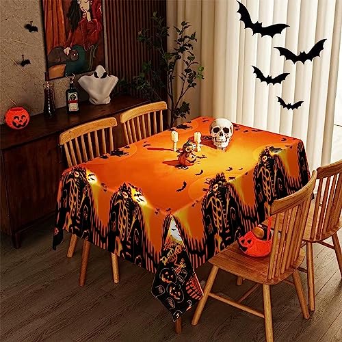 Halloween Haunted House Tablecloth Set - 3 Pcs Spooky Pumpkin Skeleton Table Covers, 54x72 Inch