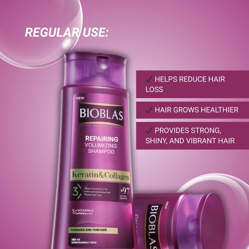 Bioblas Repairing Shampoo - Plumping Anti-Hair Loss Formula with Keratin & Collagen | 360 ML