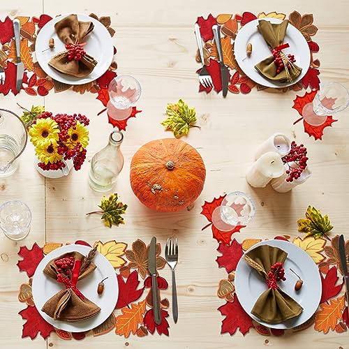 Thanksgiving Maple Leaf Placemats & Coaster Set - Fall Decor, 11x17 Inches