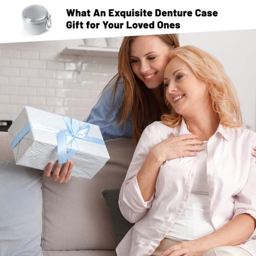 Mckkor Leak Proof Travel Denture Bath Case for Full Dentures, Denture Cups for Soaking Dentures, Denture Container Cups with Brush for Dentures, Aligner, Retainers, Mouth Guard (Gray)