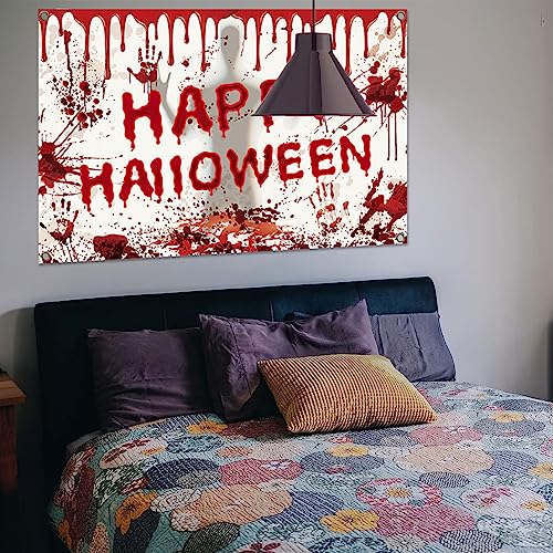 Halloween Bloody Backdrop Banner - White Scary Party Decor 70.87 x 43.31 Inches