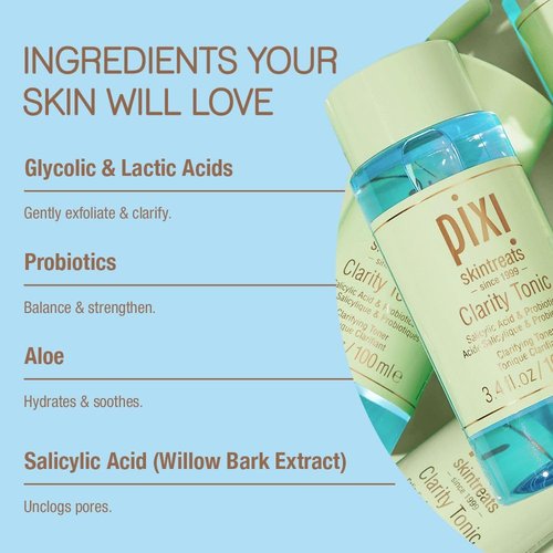 Pixi Beauty Clarity Tonic 100ml, AHA & BHA Toner | Minimize Pores, Promote A Clearer, Healthier Complexion, 3.4 Fl Oz